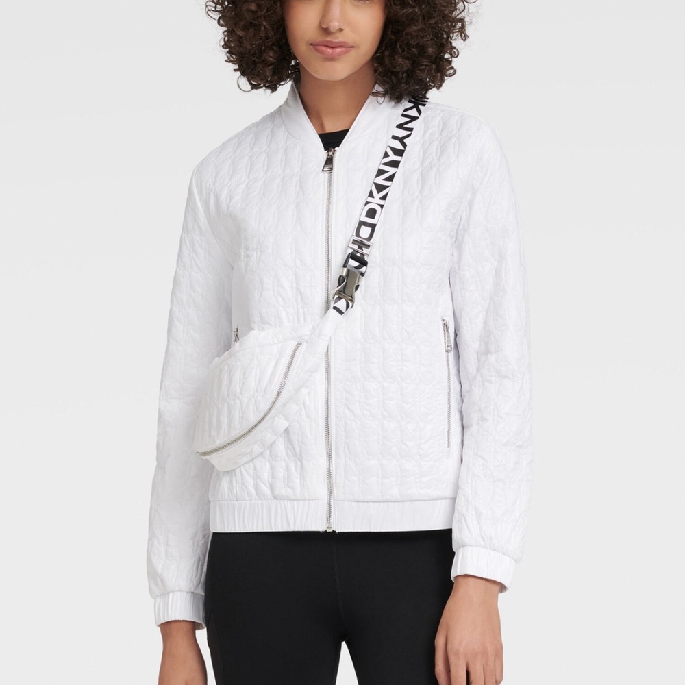 DKNY | White Quited Bomber Jacket With Belt Bag